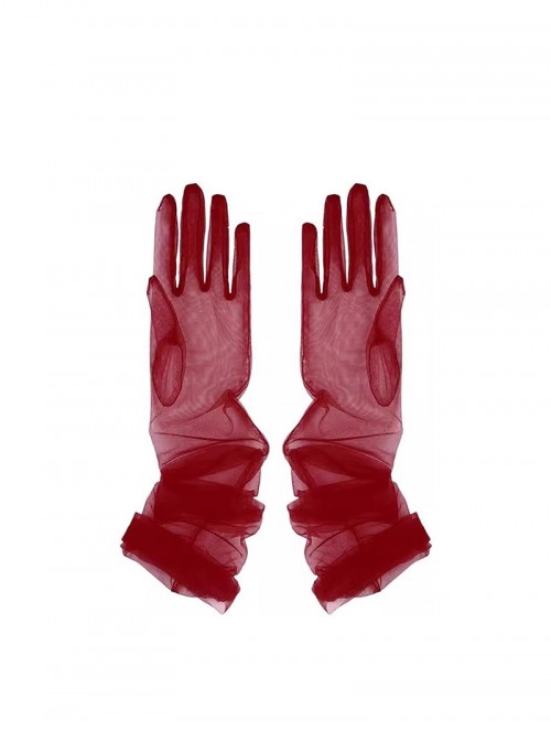 Elegant Simple Classic Lolita Refined Bridal Accessory Sheer Mesh Lace Socialite Wedding Banquet Gloves