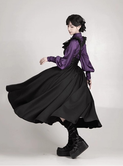 Thorn Night Elegant Series Gothic Lolita Exquisite Embroidery Cross Pendant Black Bustier Suspender Long Skirt