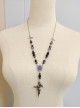 Original Handmade Elegant Gothic Lolita Beaded Rose Alloy Butterfly Cross Pendant Long Necklace