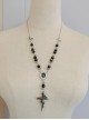 Original Handmade Elegant Gothic Lolita Beaded Rose Alloy Butterfly Cross Pendant Long Necklace