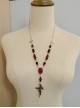 Original Handmade Elegant Gothic Lolita Beaded Rose Alloy Butterfly Cross Pendant Long Necklace