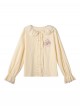 Spring Kawaii Fashion Yellow Cute Lace Doll Collar Loose Long Sleeve Ruffle Blouse