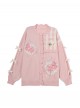 Cream Strawberry Embroidery Kawaii Fashion Scalloped Edge Bow Ribbon Plaid Pink Long Sleeve Knit Sweater