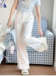 White Kawaii Fashion Bowknot Plush Cartoon Kitty Cat Sweet Girl Casual Loose Fit Long Pants