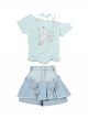 Summer Cool Mint Green Kawaii Fashion Y2K Angel Lamb Graphic T Shirt Chic Denim Skirt Set