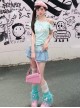 Summer Cool Mint Green Kawaii Fashion Y2K Angel Lamb Graphic T Shirt Chic Denim Skirt Set