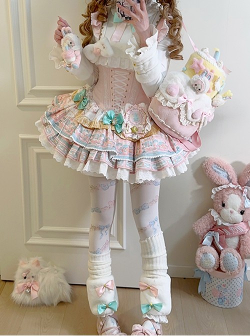 Candy House Series Sweet Lolita Pink Cute Printing Magical Girl Ballet Style Short Dress Set