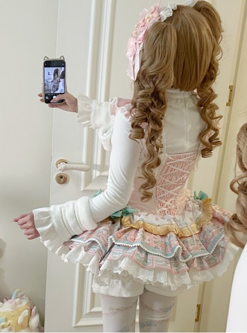 Candy House Series Sweet Lolita Pink Cute Printing Magical Girl Ballet Style Short Dress Set