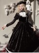 Whispering Castle Series Elegant Gothic Lolita Black Noble Ruff Collar Long Sleeve Dress Cloak Pearl Bonnet Hat Set