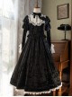 Whispering Castle Series Elegant Gothic Lolita Black Noble Ruff Collar Long Sleeve Dress Cloak Pearl Bonnet Hat Set