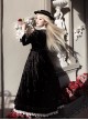Whispering Castle Series Elegant Gothic Lolita Black Noble Ruff Collar Long Sleeve Dress Cloak Pearl Bonnet Hat Set
