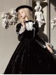 Whispering Castle Series Elegant Gothic Lolita Black Noble Ruff Collar Long Sleeve Dress Cloak Pearl Bonnet Hat Set