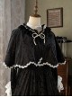 Whispering Castle Series Elegant Gothic Lolita Black Noble Ruff Collar Long Sleeve Dress Cloak Pearl Bonnet Hat Set