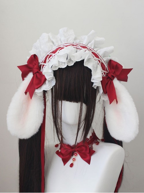 Original Versatile Soft Girl Sweet Lolita Cute Plush Droopy Rabbit Ears Ruffle Bow Ribbon Hairband