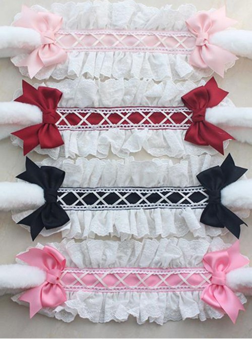 Original Versatile Soft Girl Sweet Lolita Cute Plush Droopy Rabbit Ears Ruffle Bow Ribbon Hairband