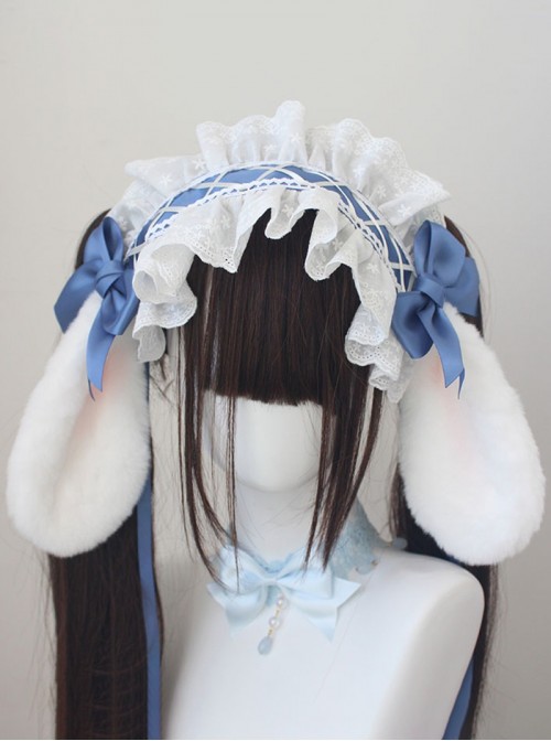Original Versatile Soft Girl Sweet Lolita Cute Plush Droopy Rabbit Ears Ruffle Bow Ribbon Hairband