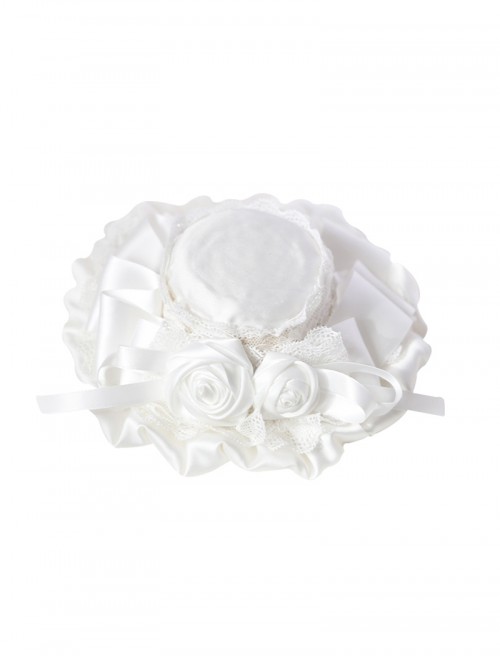 Elegant Exquisite Classic Lolita Lace Silk Texture Satin Flowers Round Bonnet Hat