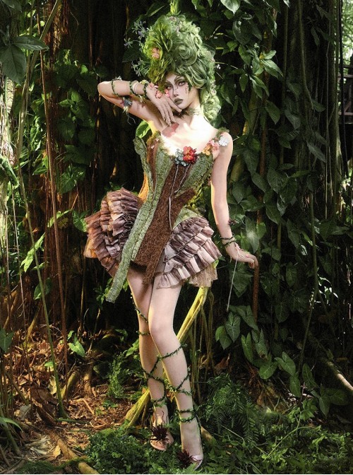 Forest Spirit Series Kawaii Fashion Faux Bark Branch Spring Natural Elf Boned Lace Up Plush Corset Top