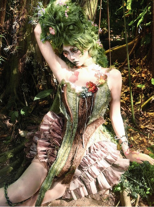 Forest Spirit Series Kawaii Fashion Faux Bark Branch Spring Natural Elf Boned Lace Up Plush Corset Top