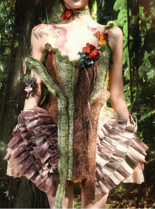 Forest Spirit Series Kawaii Fashion Faux Bark Branch Spring Natural Elf Boned Lace Up Plush Corset Top