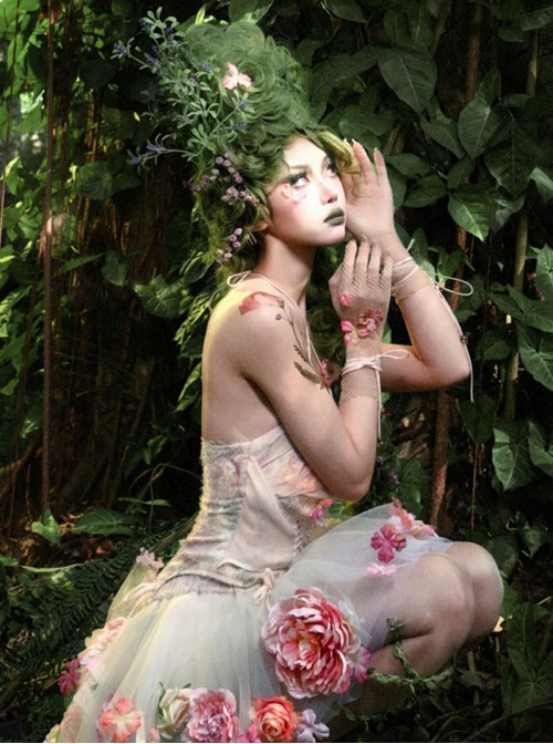 Forest Spirit Series Kawaii Fashion Light Pink Sexy Sweet Simulation Flowers Chiffon Halter Tank Top
