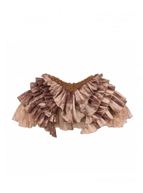 Forest Spirit Series Kawaii Fashion Brown Chiffon Pleated Fluffy Ruffles Mesh Yarn Cute Midi Skirt