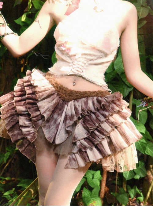 Forest Spirit Series Kawaii Fashion Brown Chiffon Pleated Fluffy Ruffles Mesh Yarn Cute Midi Skirt