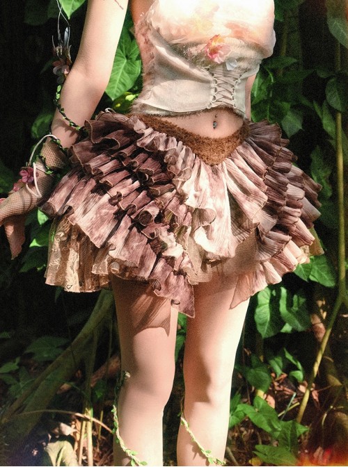 Forest Spirit Series Kawaii Fashion Brown Chiffon Pleated Fluffy Ruffles Mesh Yarn Cute Midi Skirt