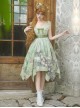 Blooming Rose Series Elegant Classic Lolita Green Oil Painting Chiffon Bow Brooch Sleeveless Dress