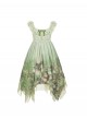 Blooming Rose Series Elegant Classic Lolita Green Oil Painting Chiffon Bow Brooch Sleeveless Dress