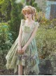 Blooming Rose Series Elegant Classic Lolita Green Oil Painting Chiffon Bow Brooch Sleeveless Dress