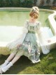 Blooming Rose Series Elegant Classic Lolita Green Oil Painting Chiffon Bow Brooch Sleeveless Dress