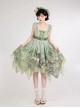 Blooming Rose Series Elegant Classic Lolita Green Oil Painting Chiffon Bow Brooch Sleeveless Dress
