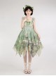 Blooming Rose Series Elegant Classic Lolita Green Oil Painting Chiffon Bow Brooch Sleeveless Dress
