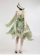 Blooming Rose Series Elegant Classic Lolita Green Oil Painting Chiffon Bow Brooch Sleeveless Dress