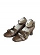 Half String Poem Series Classic Lolita Brown Sweet Elegant European Lace Up Square Toe Slim High Heel Shoes