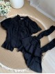 Anna Series Classic Lolita Ruffled Collar Ruffle Trim Bubble Sleeve Sheer Waist Blouse Large Lace Sleeve Set