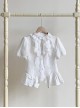 Anna Series Classic Lolita Ruffled Collar Ruffle Trim Bubble Sleeve Sheer Waist Blouse Large Lace Sleeve Set