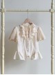 Anna Series Classic Lolita Ruffled Collar Ruffle Trim Bubble Sleeve Sheer Waist Blouse Large Lace Sleeve Set