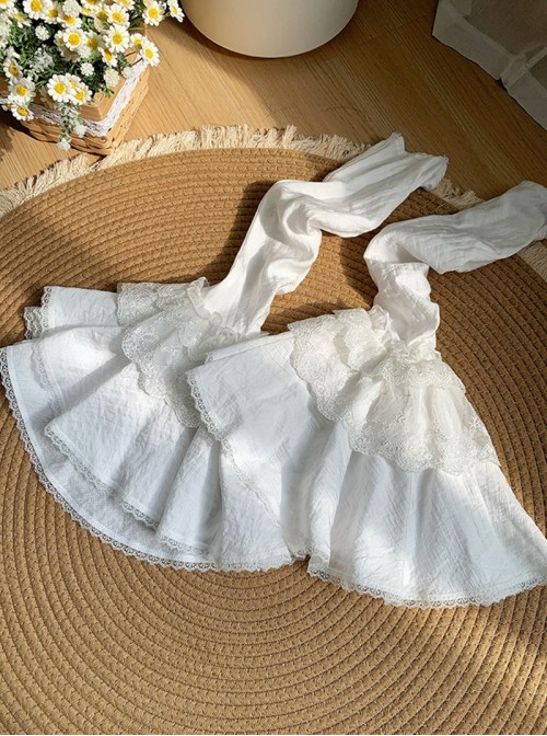 Anna Series Classic Lolita Ruffled Collar Ruffle Trim Bubble Sleeve Sheer Waist Blouse Large Lace Sleeve Set