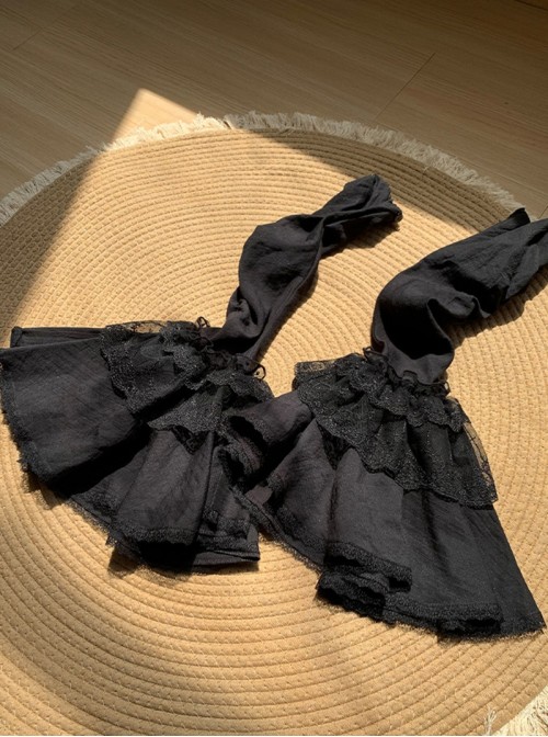 Anna Series Classic Lolita Ruffled Collar Ruffle Trim Bubble Sleeve Sheer Waist Blouse Large Lace Sleeve Set