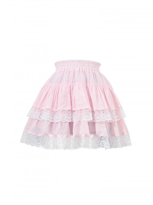 Light Pink Lace Ruffle Kawaii Fashion Sweet Multi Layered Fluffy Cake Skirt