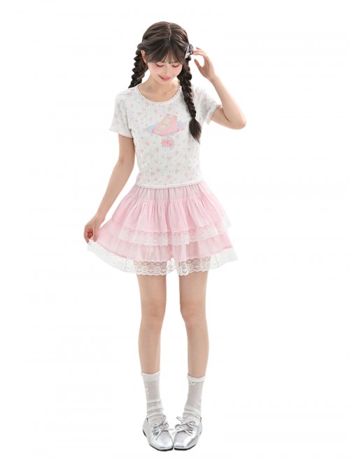 Light Pink Lace Ruffle Kawaii Fashion Sweet Multi Layered Fluffy Cake Skirt