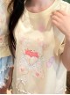 Summer Cream Bear Print Kawaii Fashion Round Neck Light Yellow Daily Loose Long T Shirt