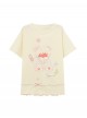 Summer Cream Bear Print Kawaii Fashion Round Neck Light Yellow Daily Loose Long T Shirt