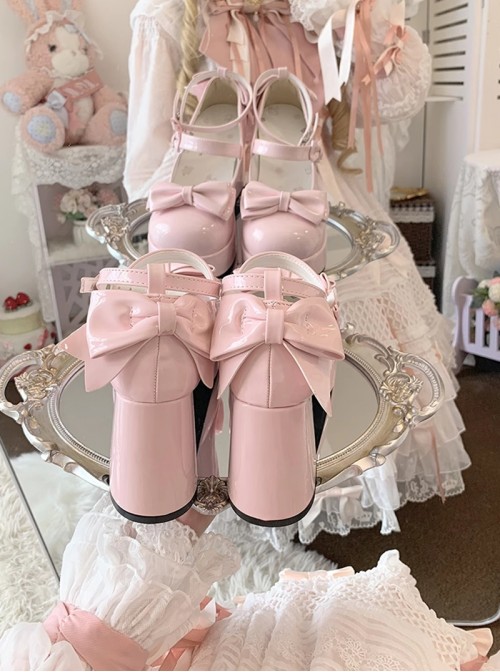 Tea Party Series Sweet Lolita Bowknot Round Toe Chunky Heel Platform High Heel Shoes