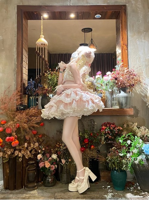 Tea Party Series Sweet Lolita Bowknot Round Toe Chunky Heel Platform High Heel Shoes