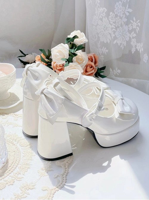 Tea Party Series Sweet Lolita Bowknot Round Toe Chunky Heel Platform High Heel Shoes