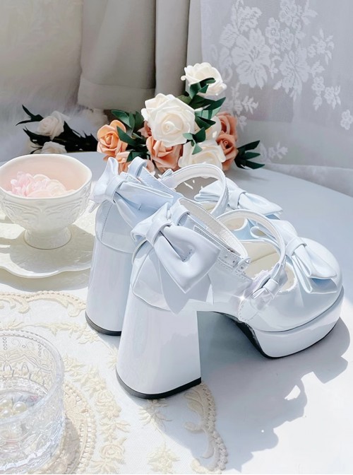 Tea Party Series Sweet Lolita Bowknot Round Toe Chunky Heel Platform High Heel Shoes