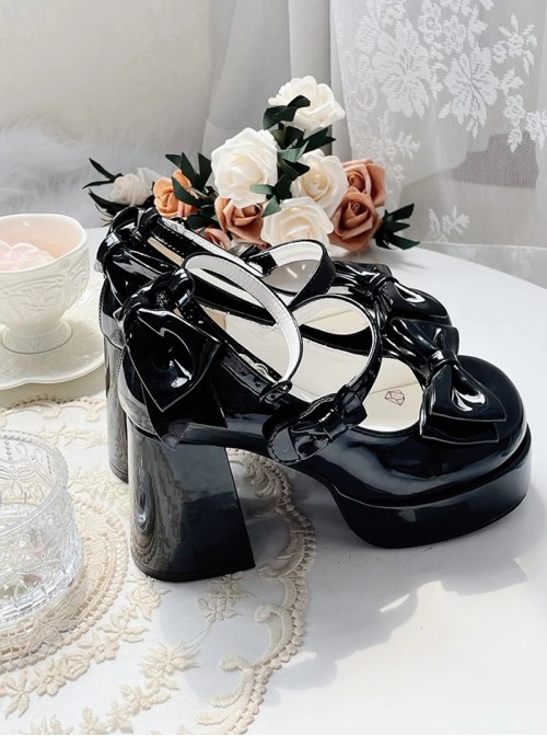 Tea Party Series Sweet Lolita Bowknot Round Toe Chunky Heel Platform High Heel Shoes